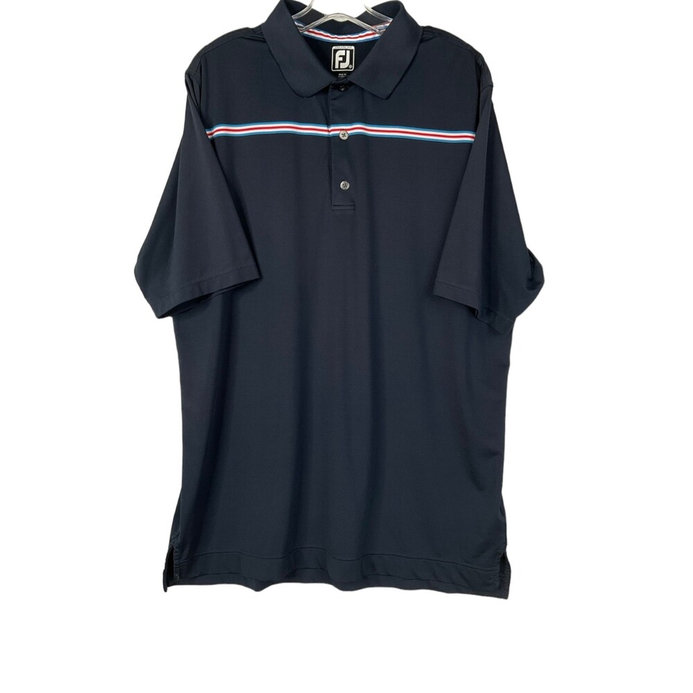 FootJoy FJ Mens Golf Polo Shirt Short Sleeve Navy Blue Red White Stripe XL